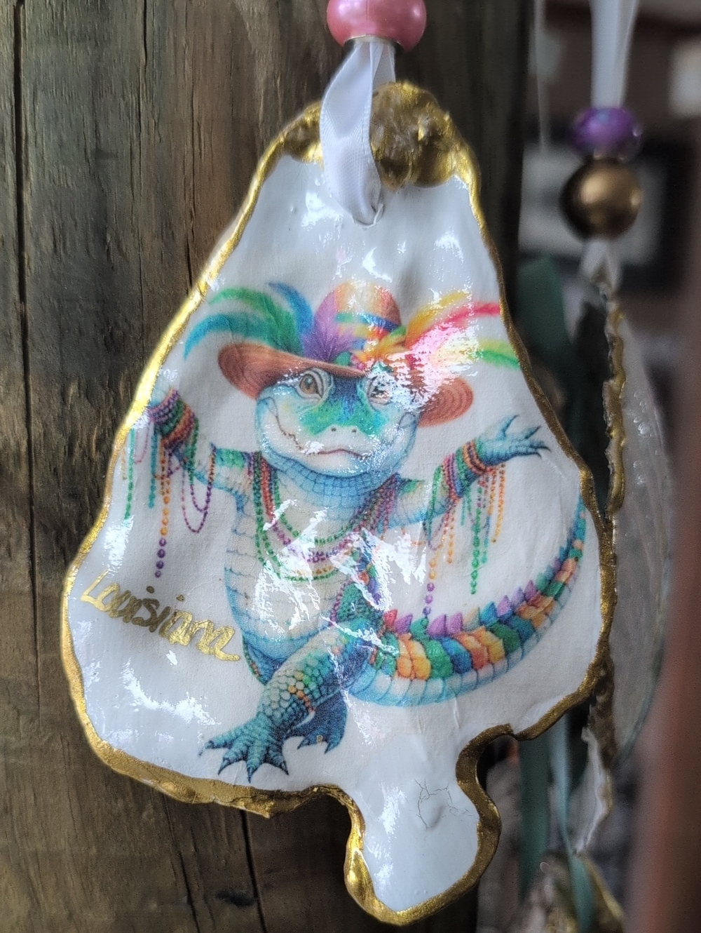 Colorful Mardi Gras Alligator Ornament - Gold Trim
